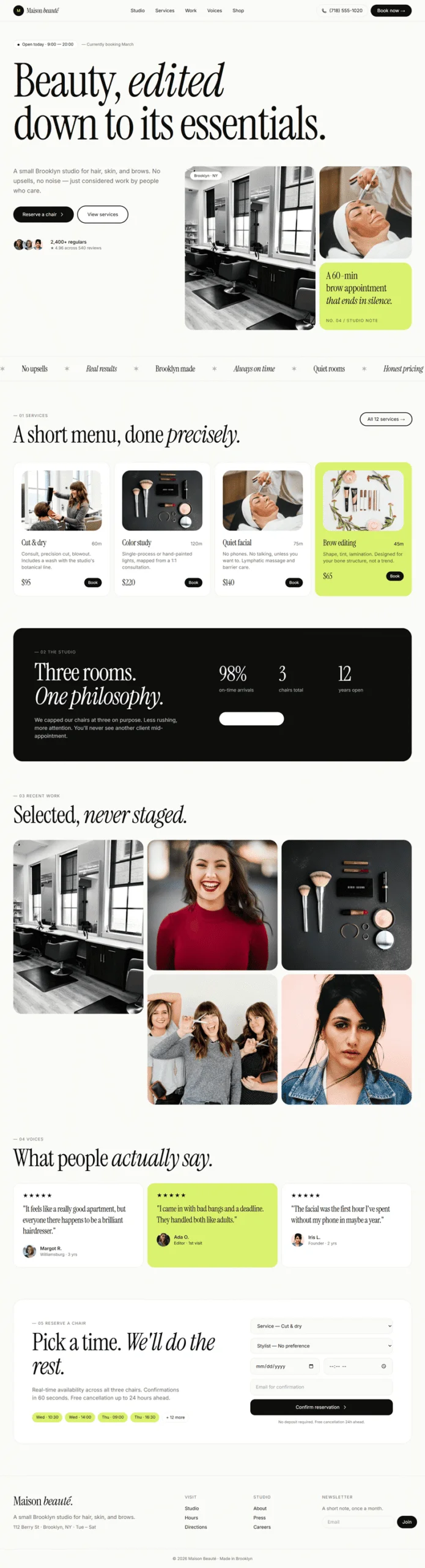 Maison Beaute Brooklyn beauty studio website mockup