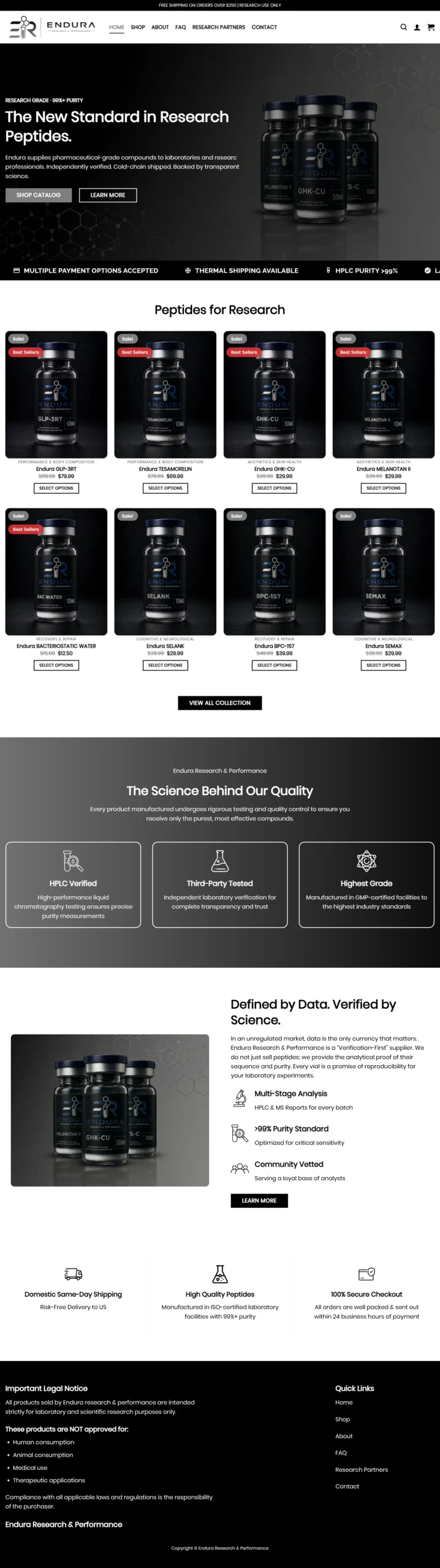 Endura Research Peptide Website
