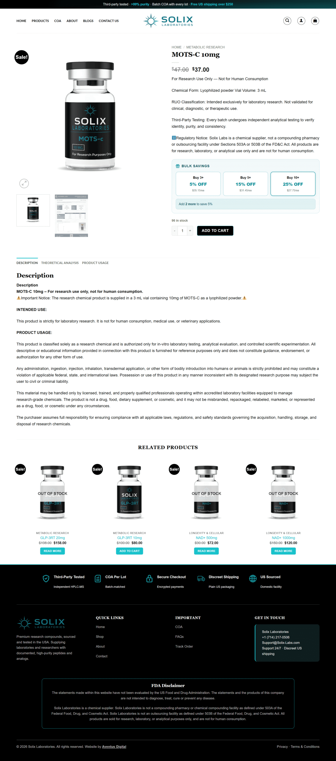 FDA Compliant Research Peptide Store - Product page