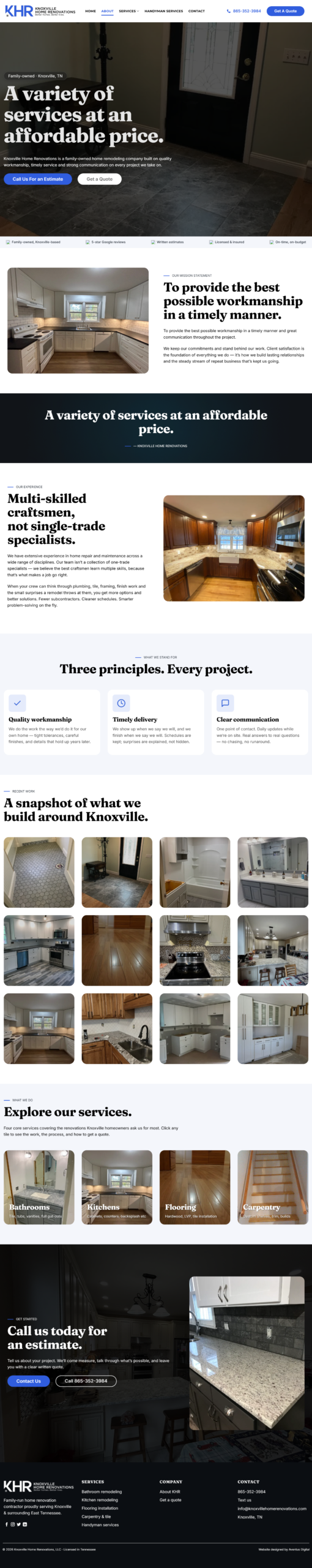 Home renovation website design about page