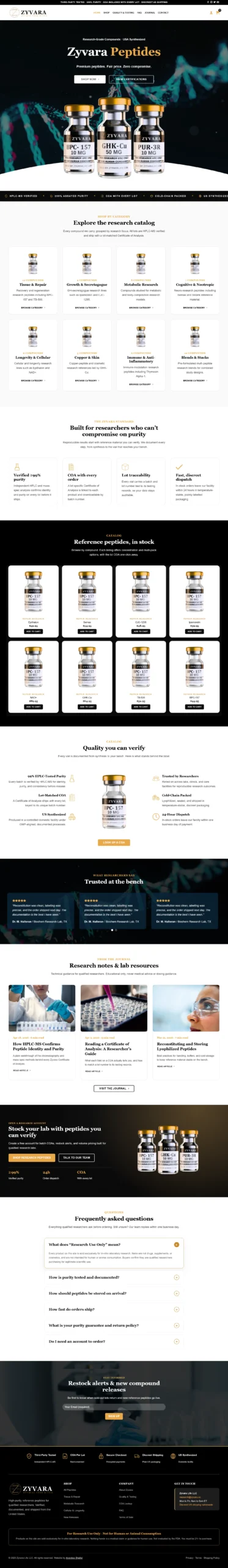 Zyvara Peptide Website Design