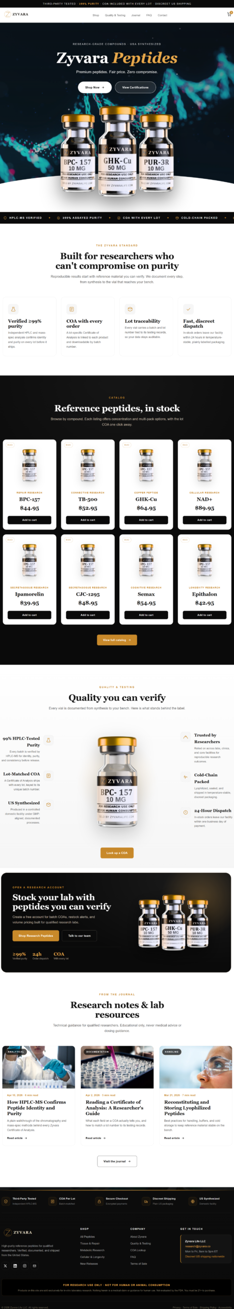 Zyvara Peptide website development by Aventus Digital UK
