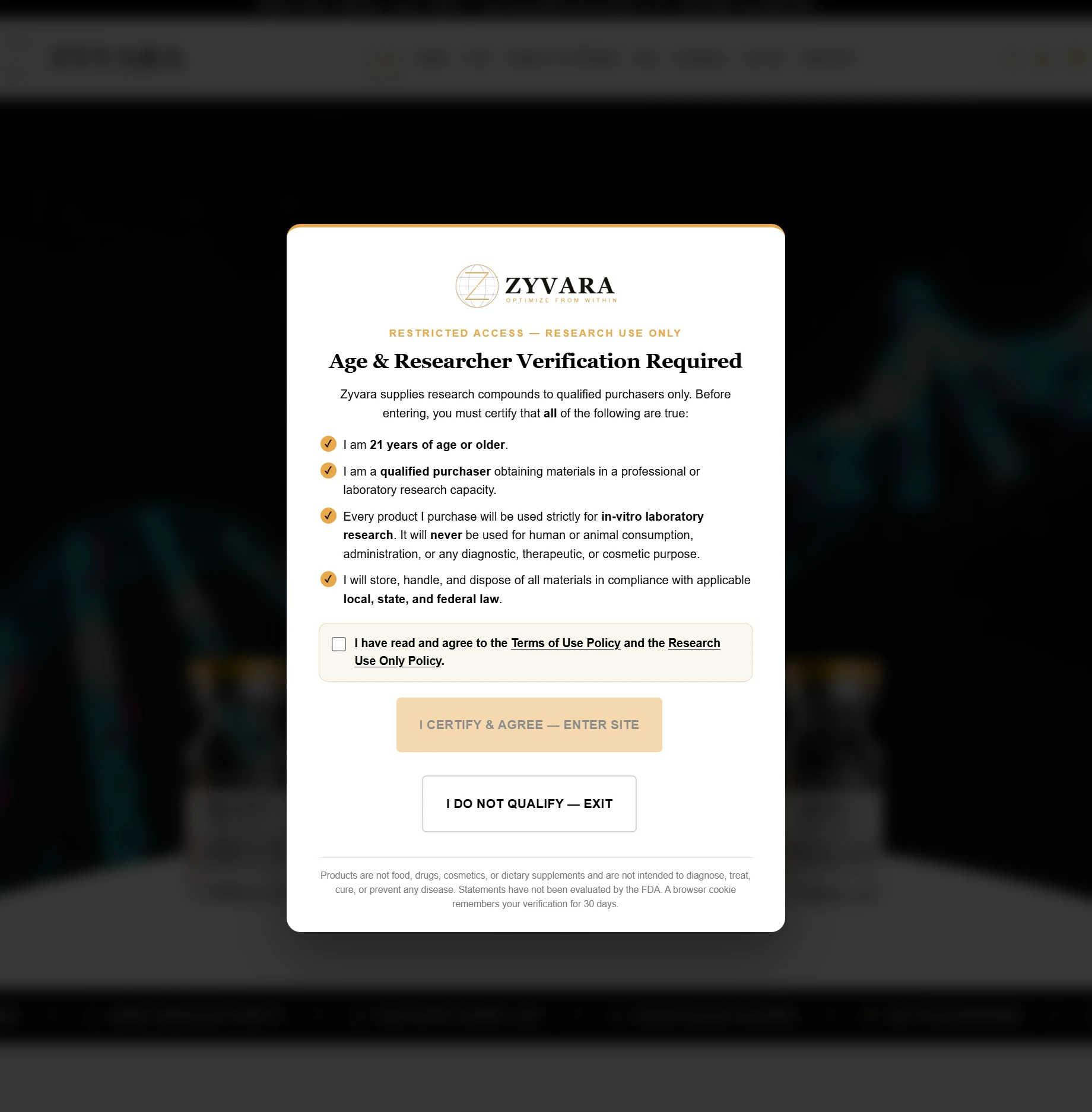 FDA compliant age gate for Zyvara Labs by Aventus Digital