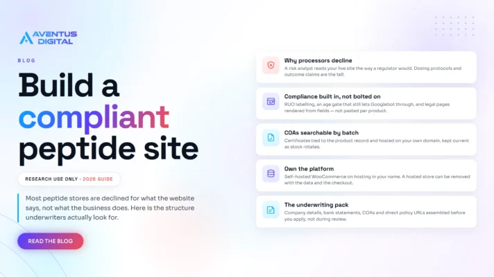 How to build a compliant peptide website - Aventus Digital UK Blogs - Peptide Website Development Expert