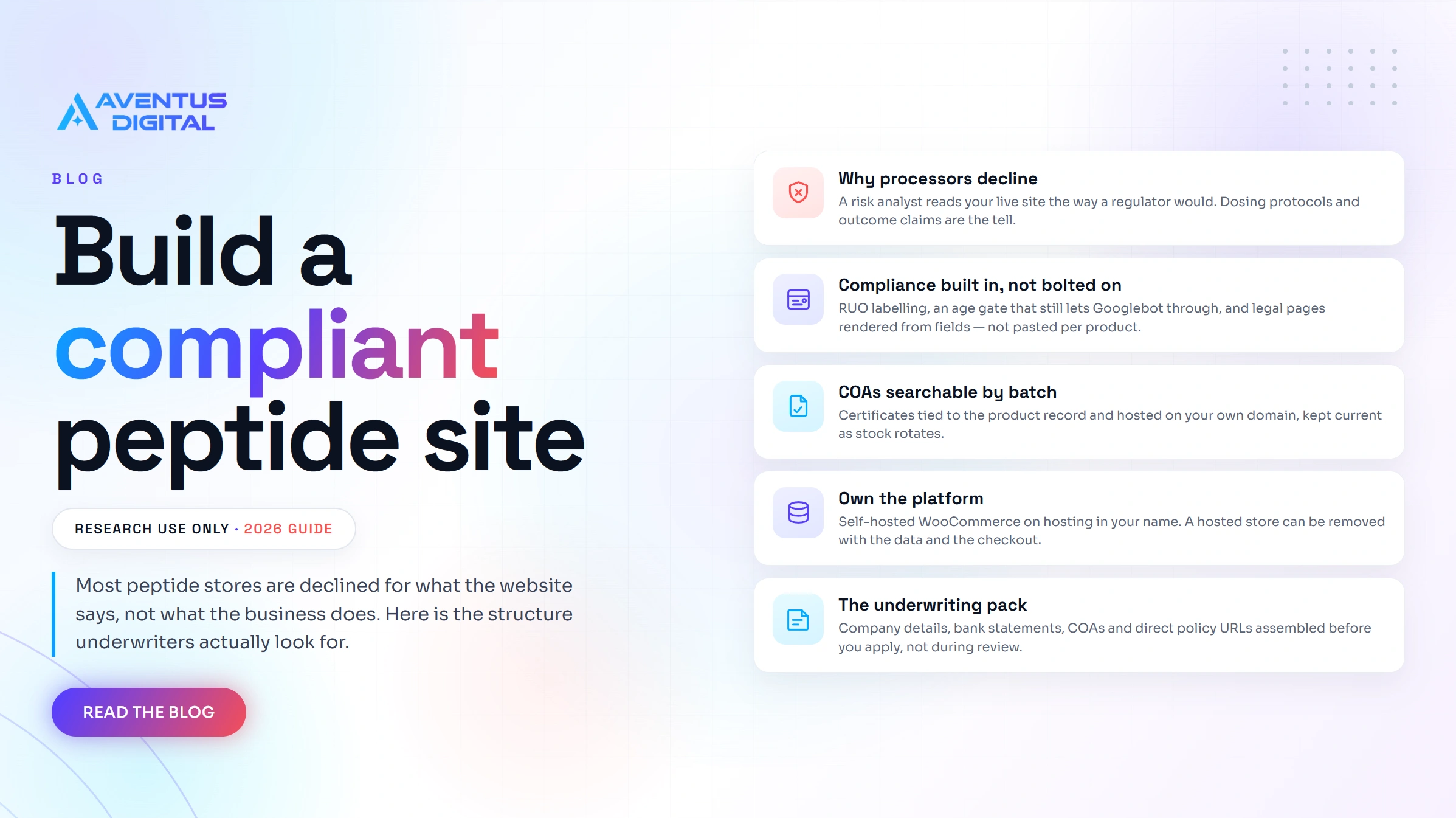 How to build a compliant peptide website - Aventus Digital UK Blogs - Peptide Website Development Expert