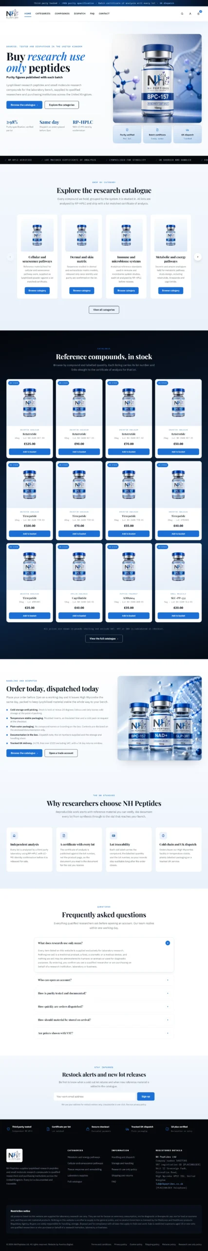NH Peptide Website Development mockup