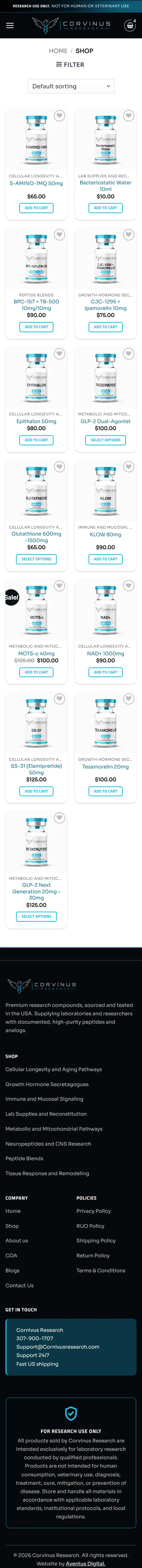 Shop page on a phone, down to the footer