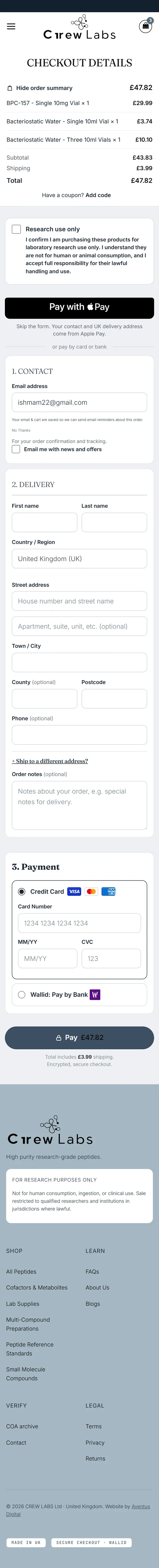 Checkout page on a phone, down to the footer