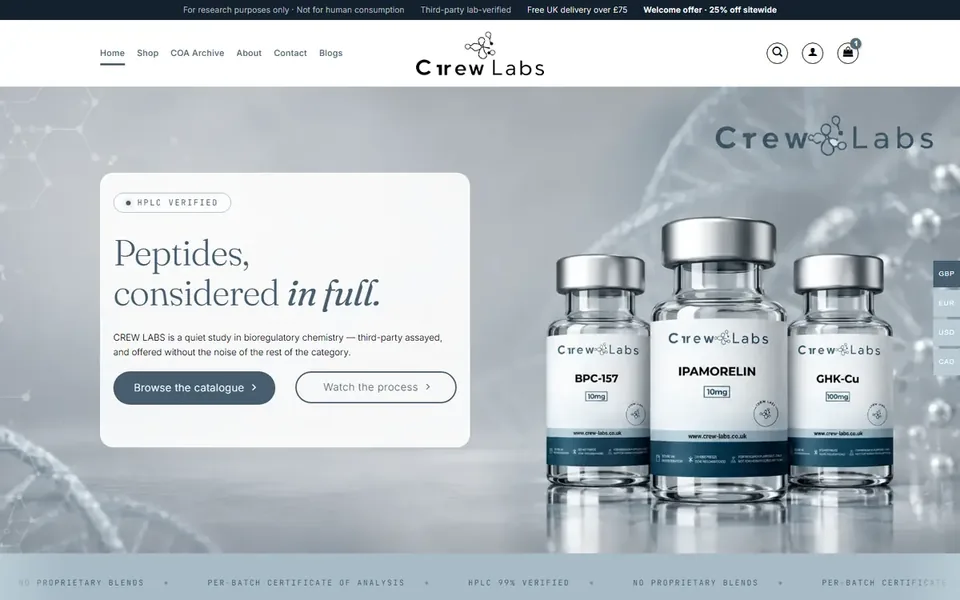 Crew Labs homepage, top of the page