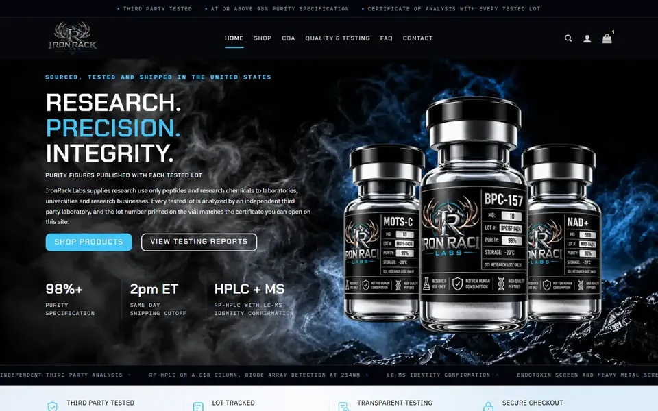 Iron Rack Labs homepage, top of the page