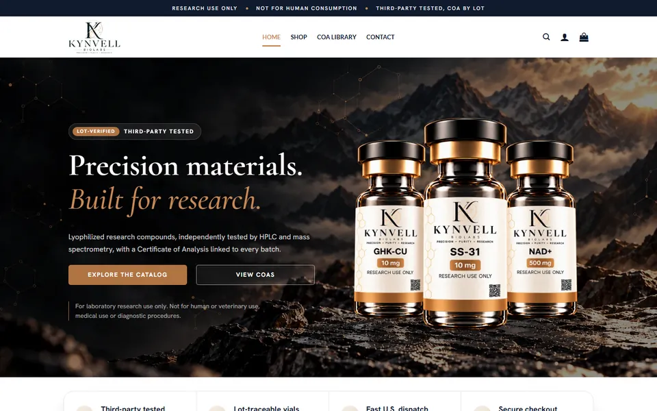 Kynvell Bio Labs homepage, top of the page