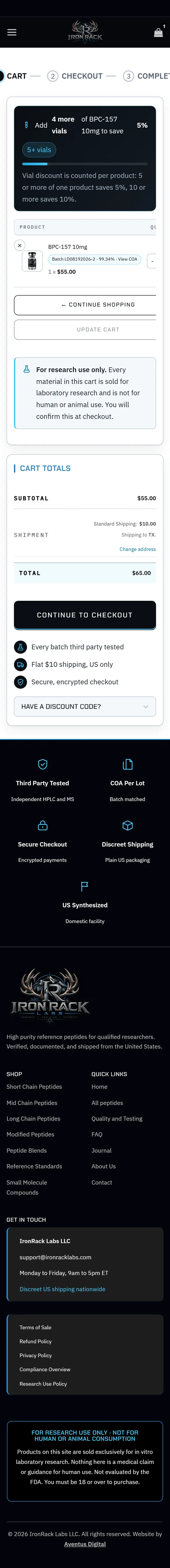 Cart page on a phone, down to the footer