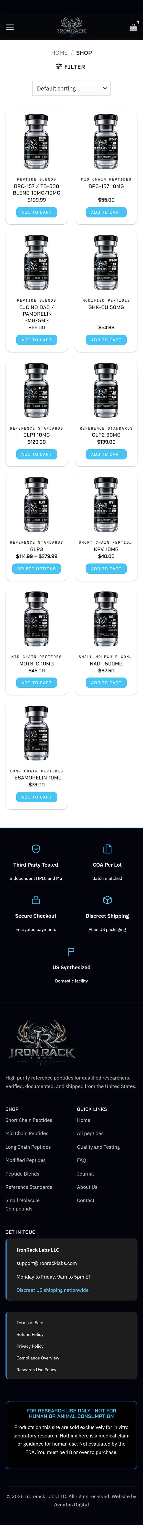 Shop page on a phone, down to the footer