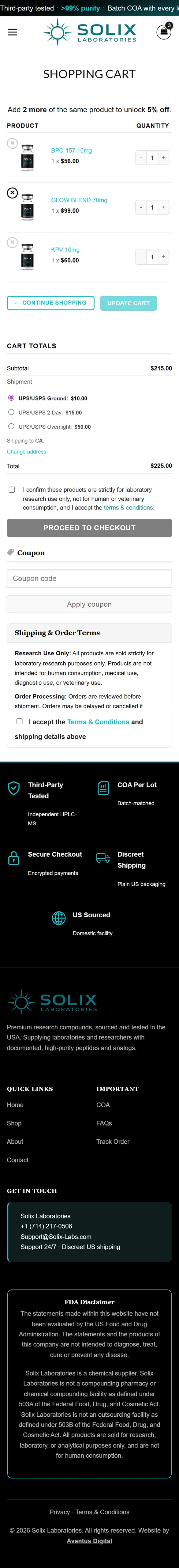 Cart page on a phone, down to the footer