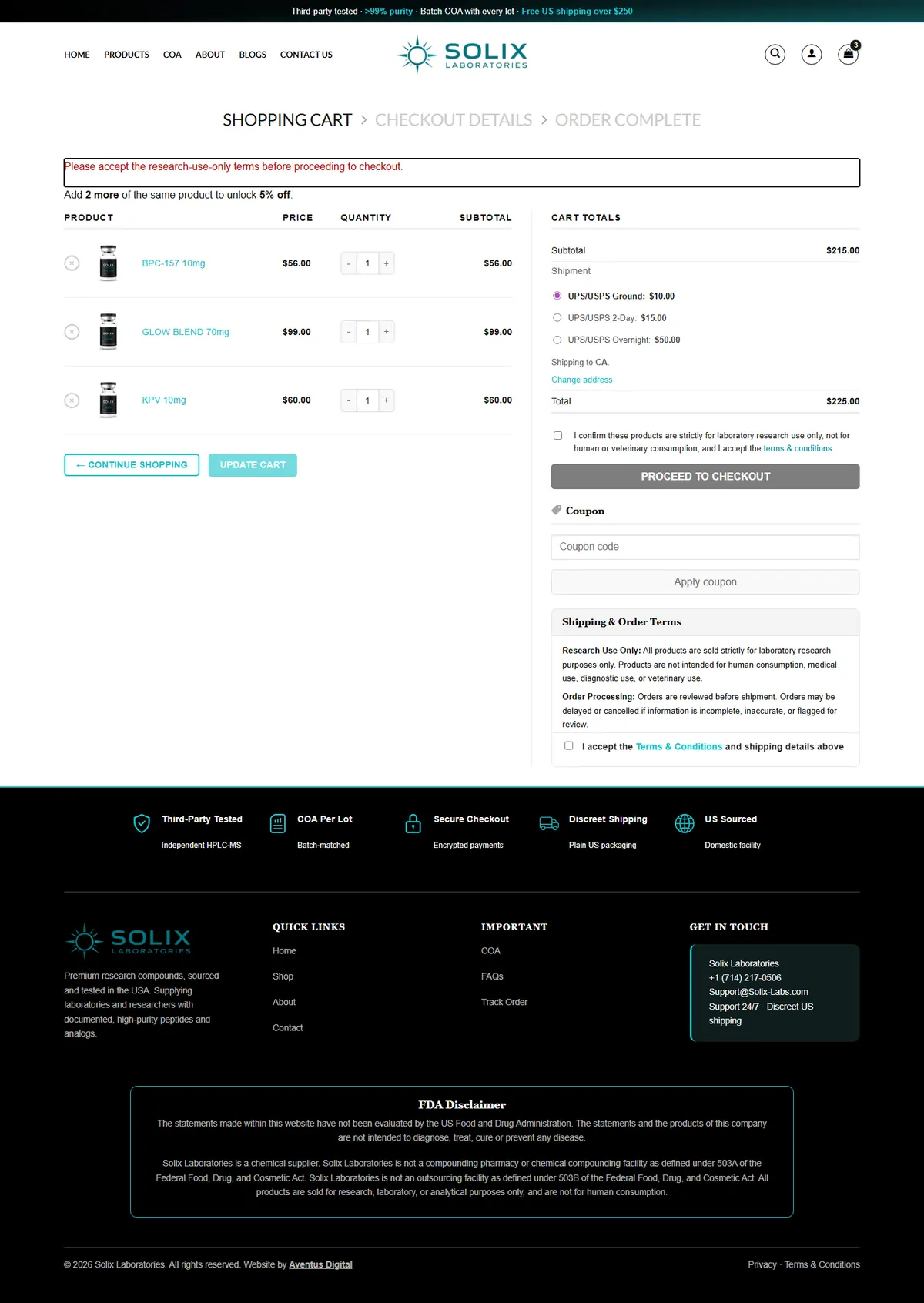 Solix Labs checkout with the billing details, order summary with its coupon field, and the payment section