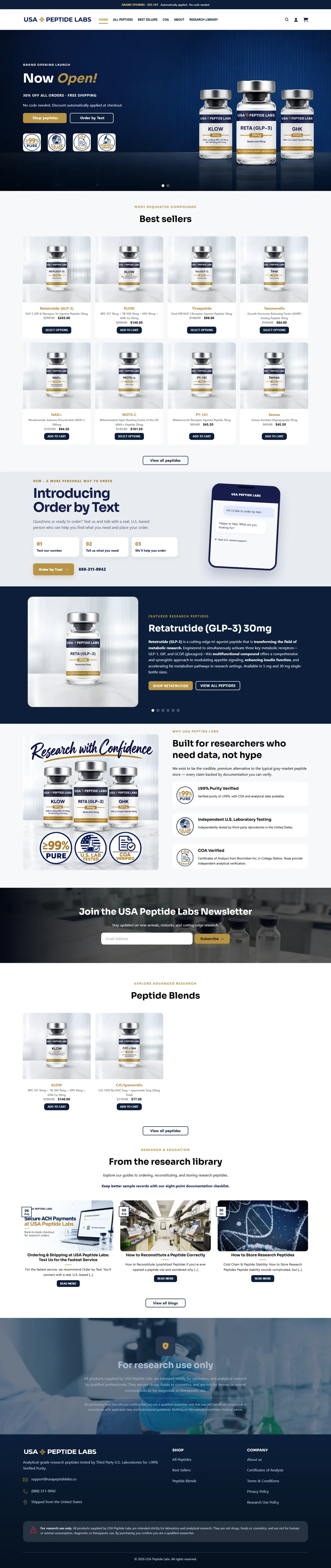 USA Peptide Labs homepage, top of the page