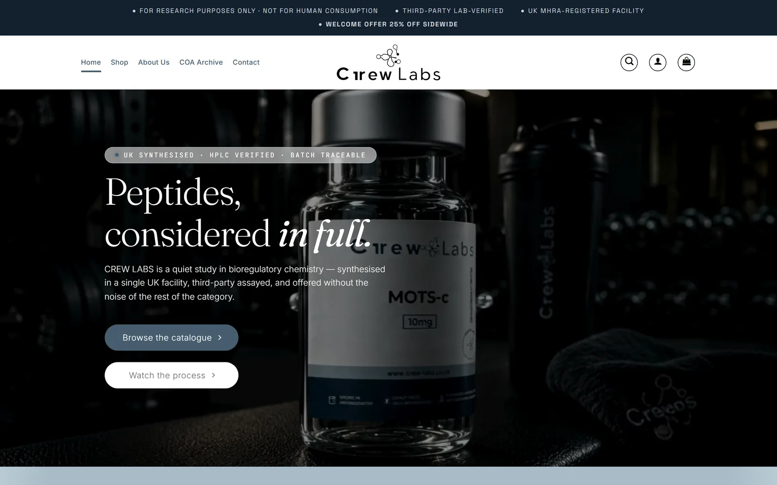 Crew Labs homepage, top of the page